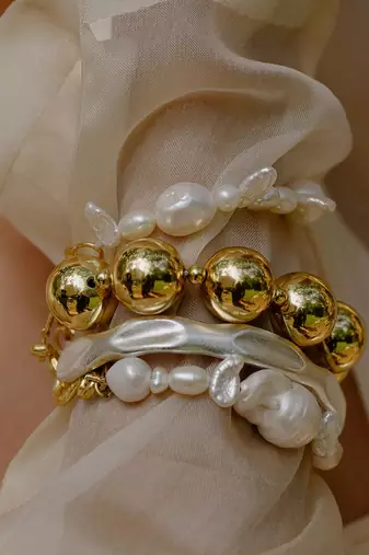 Gold pearl nebula cloud bracelet