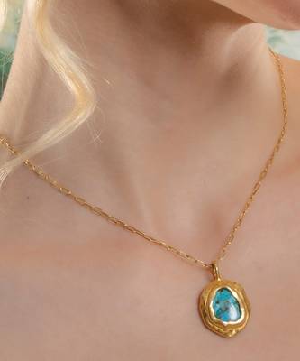 Gold plated turquoise mineral necklace 1