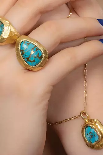 Gold plated turquoise mineral necklace