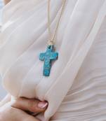 Arvino Cross Pendant Necklace Turquoise Stone, Gold Finish