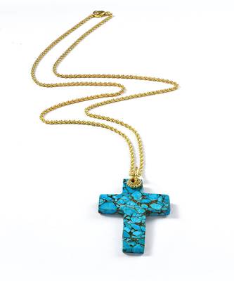 Arvino Cross Pendant Necklace Turquoise Stone, Gold Finish 2