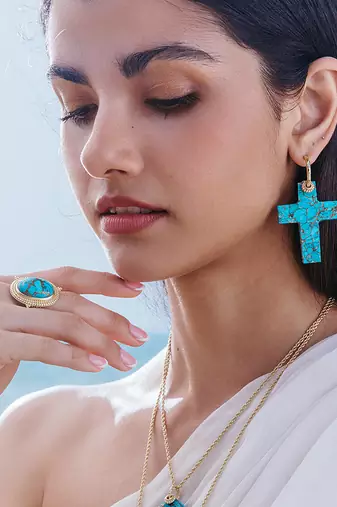 Turquoise emblem ring for women