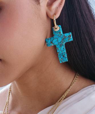 turquoise antique bronze finish drop earrings 1