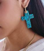 turquoise antique bronze finish drop earrings