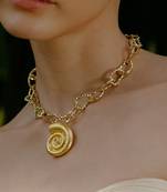 Gold coral shell link necklace