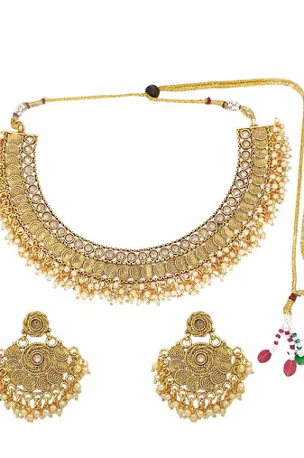 Gold plated stone studded hasli necklace set