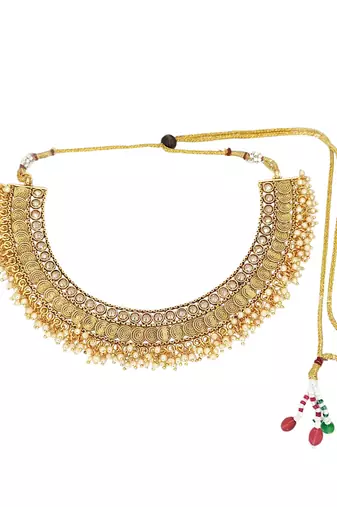 Gold plated stone studded hasli necklace set