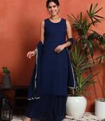 Navy blue embroidered georgette  Kurta pant and palazzo set