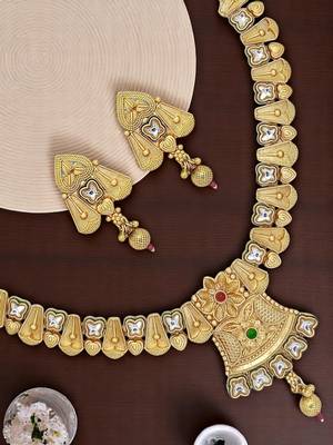 Gold plated rajwadi matte finish necklace set 1