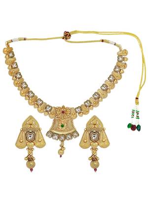 Gold plated rajwadi matte finish necklace set 2