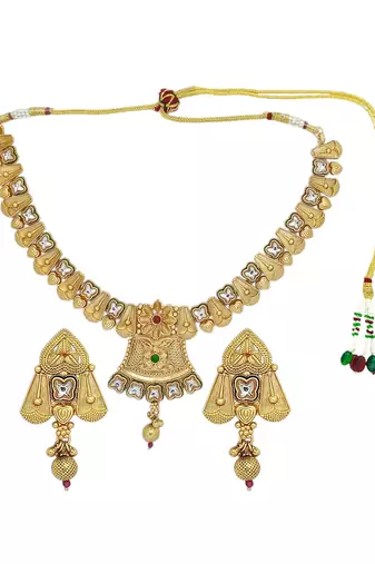Gold plated rajwadi matte finish necklace set