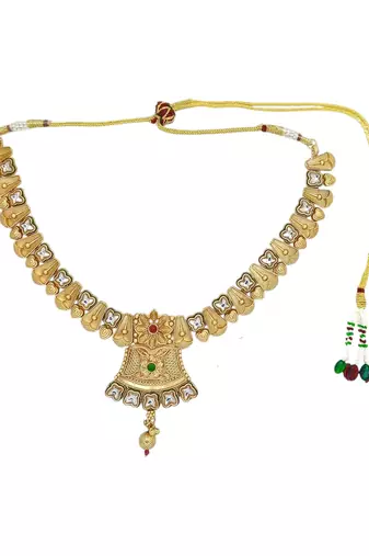 Gold plated rajwadi matte finish necklace set