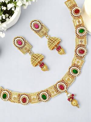Gold plated meenakari necklace set 1