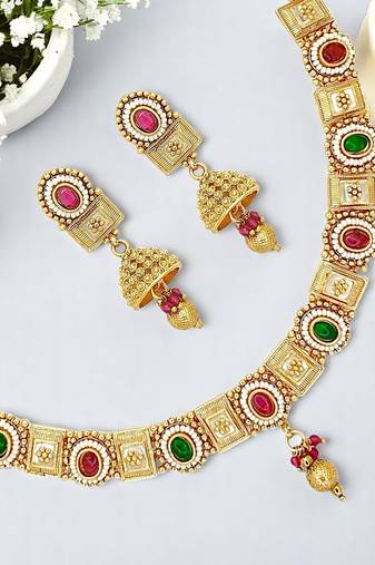 Gold plated meenakari necklace set