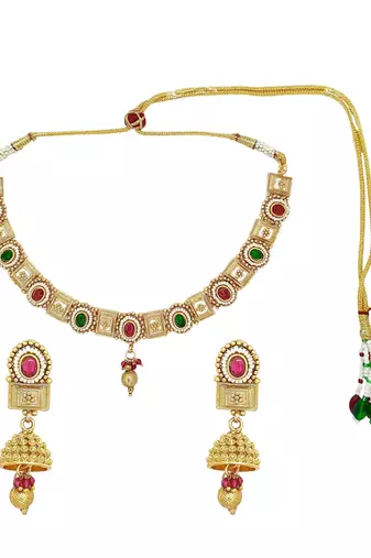 Gold plated meenakari necklace set