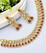 Gold plated ruby kundan necklace set