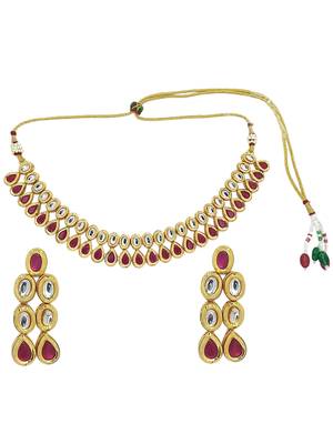 Gold plated ruby kundan necklace set 2