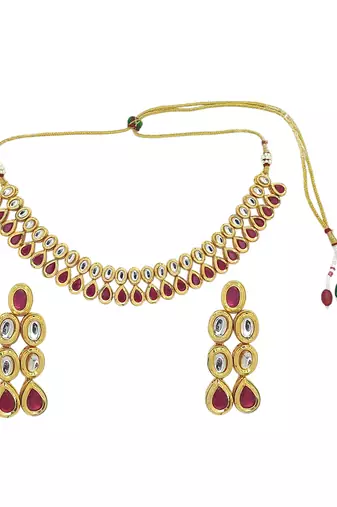 Gold plated ruby kundan necklace set