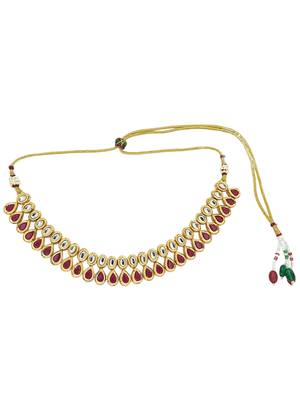 Gold plated ruby kundan necklace set 3