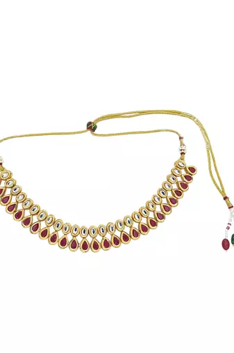 Gold plated ruby kundan necklace set