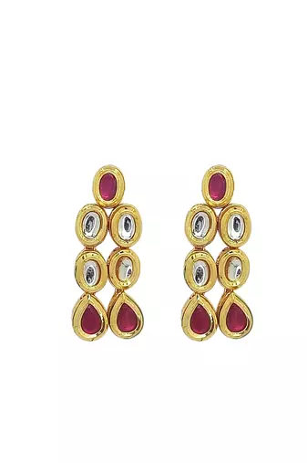 Gold plated ruby kundan necklace set