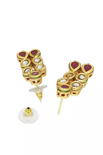 Gold plated ruby kundan necklace set