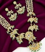 Gold plated kundan studded chandrika long necklace set