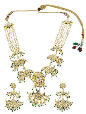 Gold plated kundan studded chandrika long necklace set 2
