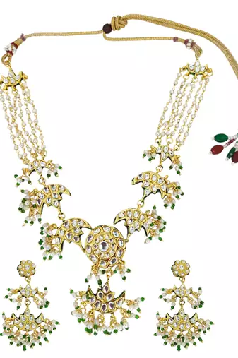 Gold plated kundan studded chandrika long necklace set