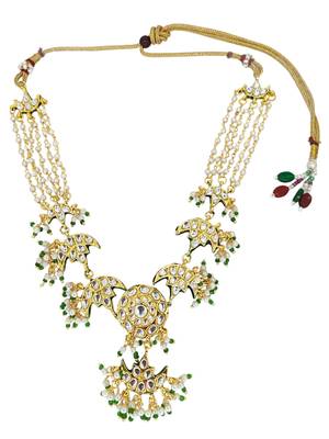 Gold plated kundan studded chandrika long necklace set 3
