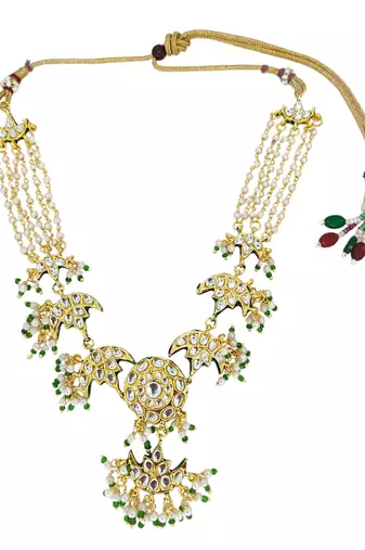 Gold plated kundan studded chandrika long necklace set