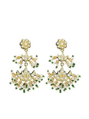 Gold plated kundan studded chandrika long necklace set 4