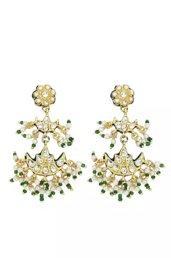 Gold plated kundan studded chandrika long necklace set