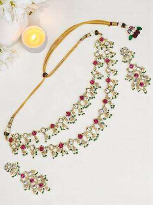 Gold plated multicolor stone studded layered necklace set 1
