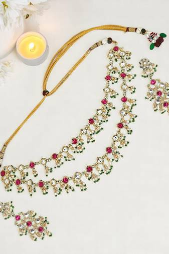 Gold plated multicolor stone studded layered necklace set