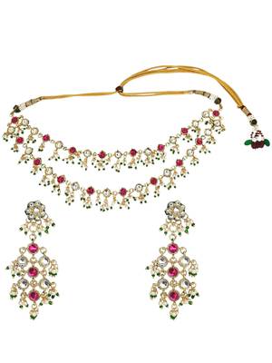 Gold plated multicolor stone studded layered necklace set 2