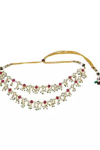 Gold plated multicolor stone studded layered necklace set
