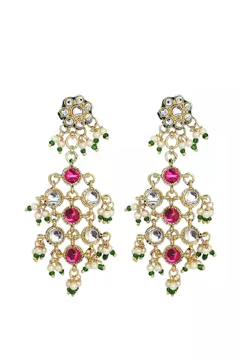 Gold plated multicolor stone studded layered necklace set