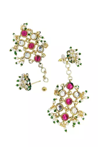 Gold plated multicolor stone studded layered necklace set