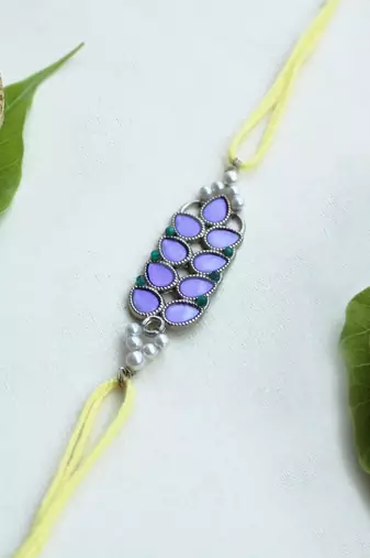 Purple petal vivid vintage rakhi with roli chawal