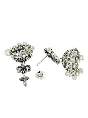 Silver oxidised green stone studded necklace set 4