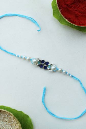 Azure pearl vivid vintage rakhi with roli chawal