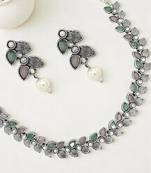 Silver oxidised leaf design necklace set