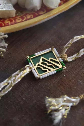 Mountain calling beaded  rakhi with roli chawal