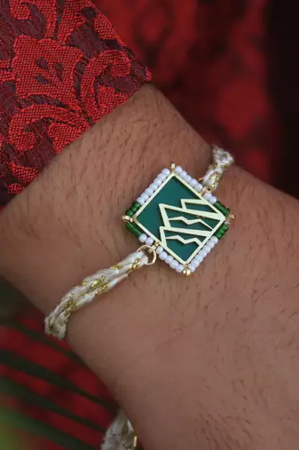 Mountain calling beaded  rakhi with roli chawal
