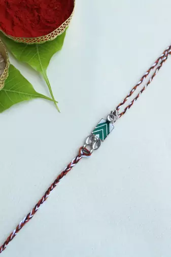Chevron charm vivid vintage rakhi with roli chawal