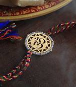 golden beaded om rakhi with roli chawal