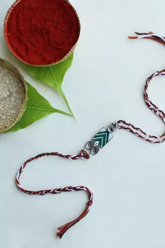 Chevron charm vivid vintage rakhi with roli chawal