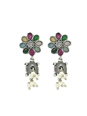 Silver oxidised multicolour floral necklace set 4