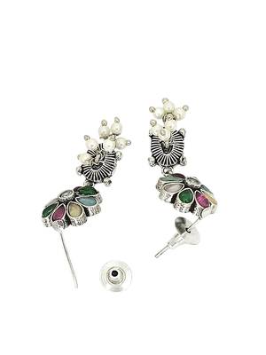 Silver oxidised multicolour floral necklace set 5